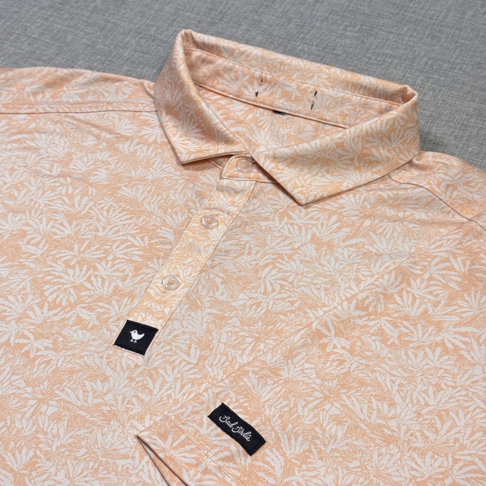 Bad Birdie Floral Golf Polo Shirt Mens XL Orange Short Sleeve Performance